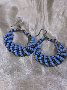 Blue Beaded Hoop Earrings
