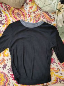 Navy Ribbed Crop Top
