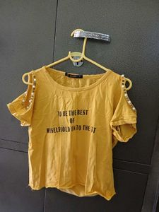 Yellow Cold Shoulder Graphic Tee