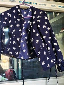 Bird Print Tie Front Blouse