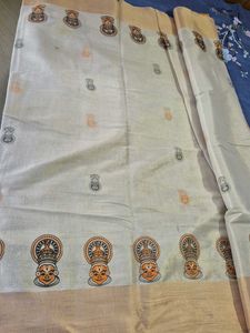 Kerala Kasavu Saree with Kathakali Print