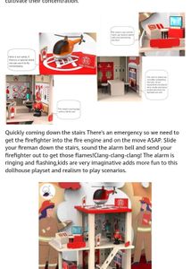 Fire Station Playset, Wooden Dollhouse Kid’s Toy,