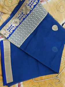 Blue &amp; Gold Embroidered Saree