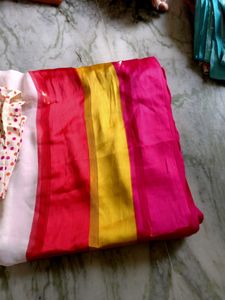 White.Pink And Yellow Saree
