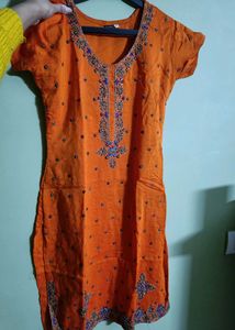 Beautiful Heavy Work Orange Kurti