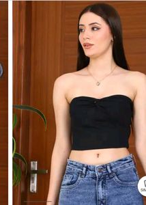 Shein Fitted Strapless Twisted Knot Front Ribbed T