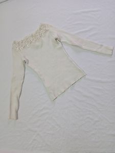 Off White Lace Work Winter Wear