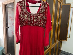 New Unworn Heavy Beautiful Red Embroidered Gown