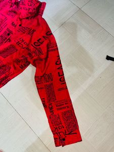 Red Newspaper Print Top