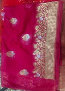 Pink &amp; Gold Banarasi Silk Fabric
