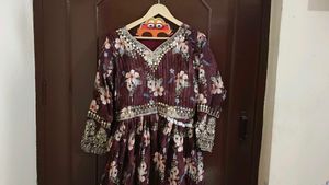 Brown Embellished Anarkali Festive Suit Set