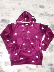 Burgundy Heart Print Hoodie