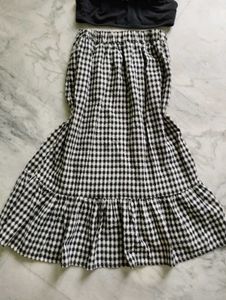 Checkered Ruffle Midi Skirt