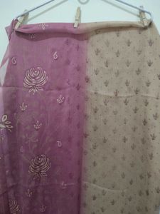 Onion Pink Floral Leaf Print Kurta Pyjama Dupatta