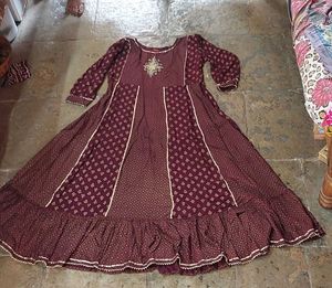 Burgundy Print Anarkali Dress