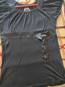 Chic Black Top with Bow Detail