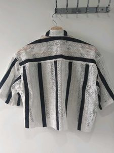 Crochet Stripe Crop Shirt
