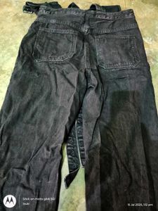 light wash black denim dungaree straight leg pants