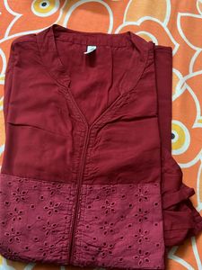 Maroon Cotton Top With Bell Sleeves