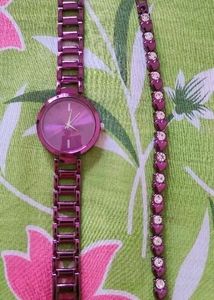 Watch And Bracelet Combo- Purple