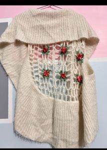 Cozy Handmade Woolen Shrug+floral Back Detail