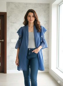 long ruffle blue shrug