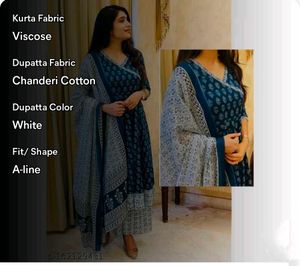 Blue Printed Kurti Set
