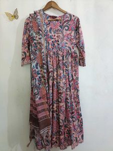 Pink Floral Anarkali Kurta Set