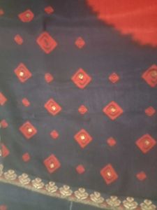 Red and Blue Printed Saree
