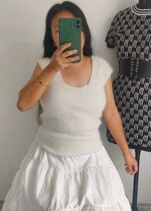 Fluffy White Sleeveless Top