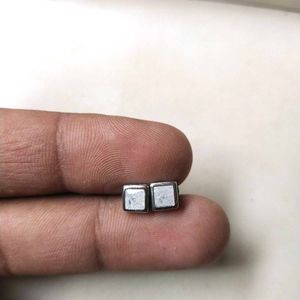 925 Sterling Silver Sparkle Square Studs Earrings.