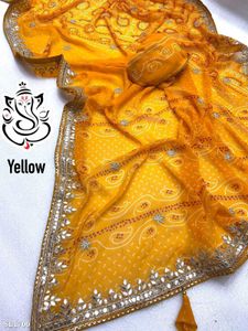 Yellow Saree Gota Patti Border Blouse Size 44 Inch