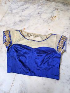 Elegant Blue & Gold Embroidered Blouse