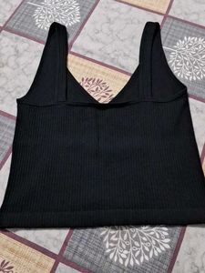 Black Ribbed V-Neck Tank Top