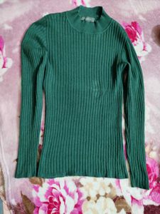 Green Ribbed Knit Top