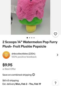 2 Scoops 14” Watermelon Pop Furry Plush- Fruit