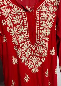 Red Embroidered Kurti