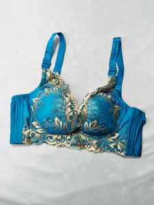 Embroidered Teal Bra