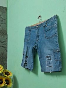 Ripped Denim Cargo Shorts