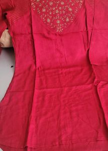 Red gold Embroidered Short Kurti for Young Girls