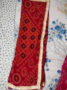 2 Red Bandhani Chunri Saree