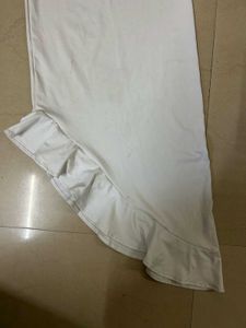 White Ruffle Hem Midi Skirt