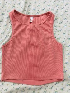 Zara Coral Ribbed Tank Top