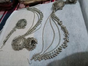 Oxidised Traditional Earrings With Mang Tikka