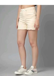Cream Denim Frayed Shorts
