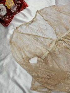 Beige Laced Cropped Shurg