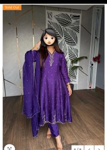Purple Silk Embroidered Kurta Set