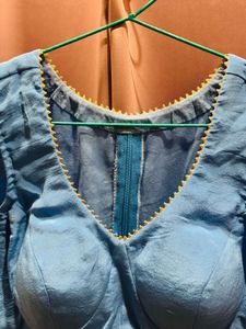 blue cut sleeves blouse