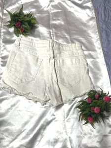 White Distressed Denim Shorts