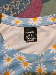Light Blue Floral Printed Oversized Tshirt
